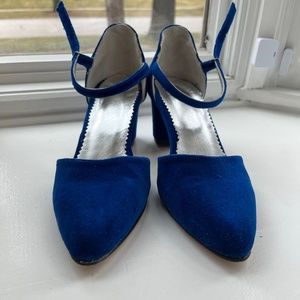 Royal blue velvet block heel